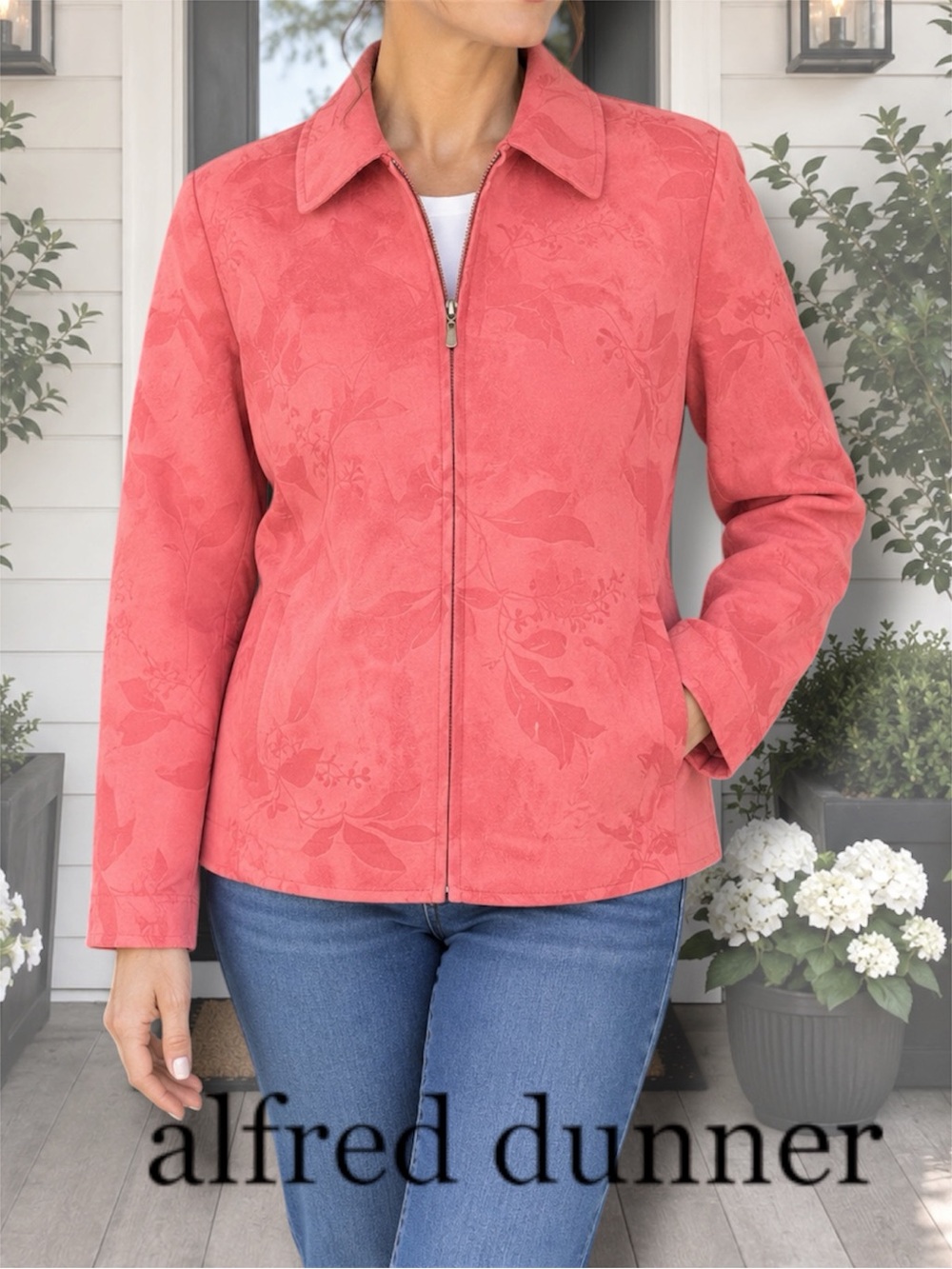 Alfred Dunner Petite Faux Suede Floral Embossed Jacket Women’s Size 8